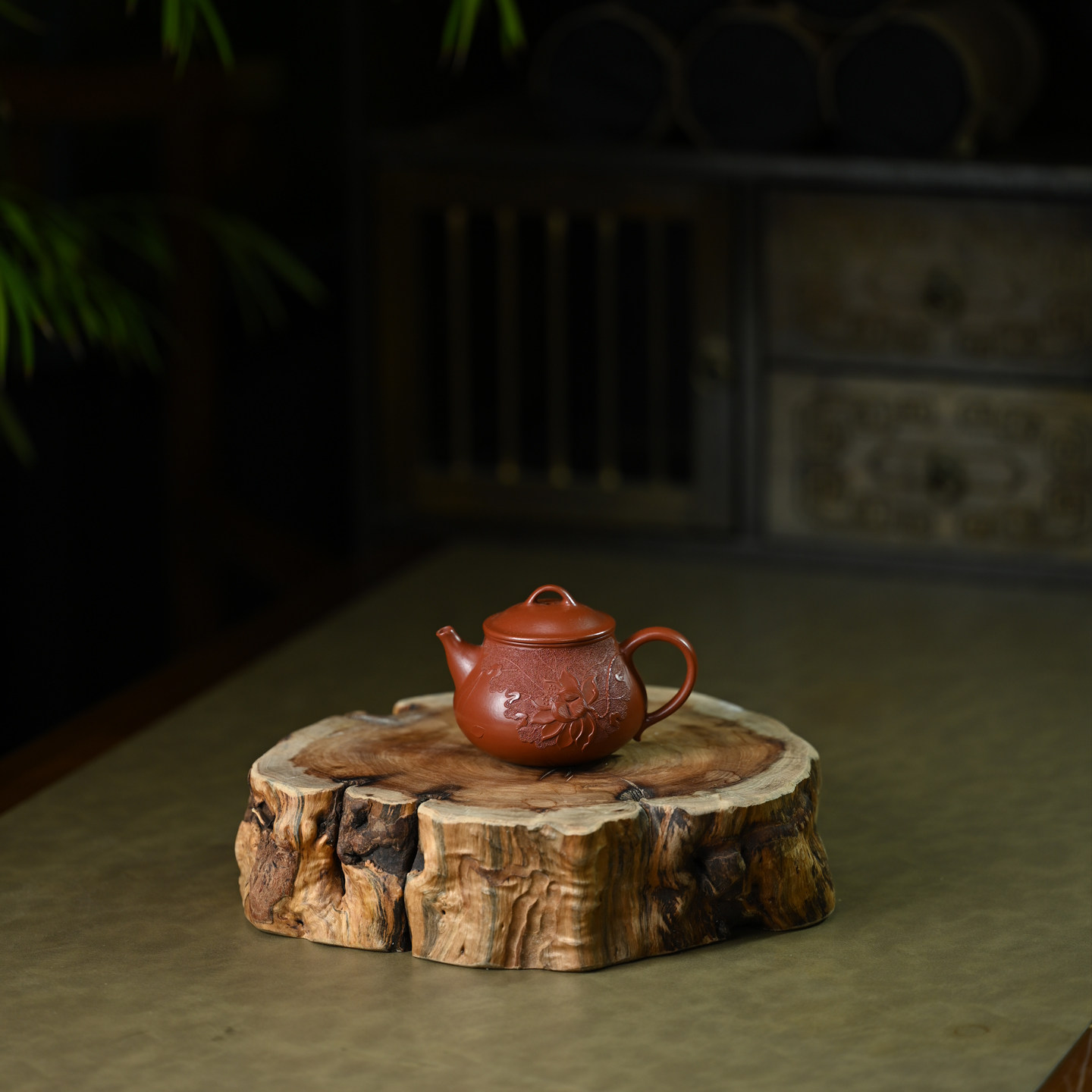 伯元中式紫砂泥绘莲花灵竹
