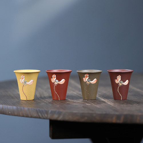 伯元手工紫砂中式泥绘茶杯