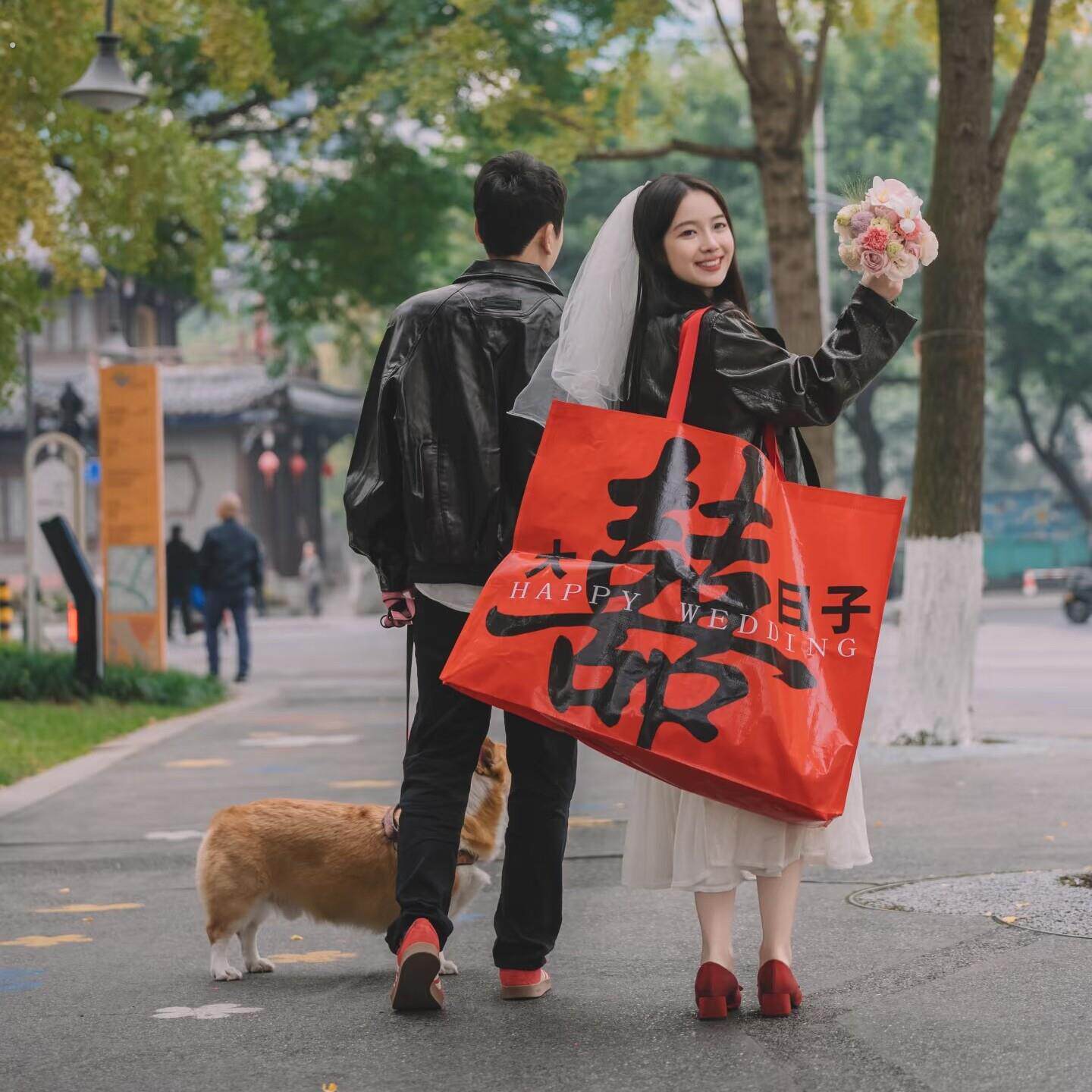 大喜日子超大号编织袋红色婚庆拍照大容量礼品袋结婚手提袋喜字