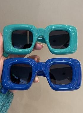 搞怪趣味充气感可爱方形墨镜女ins网红潮人街拍眼镜男个性太阳镜