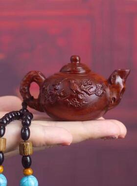 精品印度小叶紫檀木雕刻手工把把壶茶壶手把件把把胡随身把玩件梅