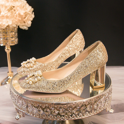 水晶鞋不累脚香槟色高跟鞋