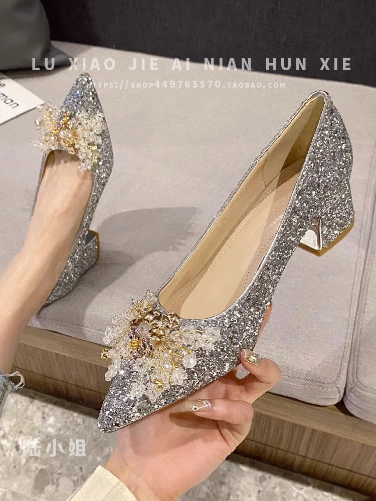 RED WEDDING SHOES WOMENS WEDDING DRESS XIUHE TWO WEAR BRIDAL SHOES 2024 NEW FRENCH CRYSTAL HIGH HEELS BLOCK HEELS