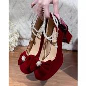 红色婚鞋 孕妇不累脚敬酒鞋 女高跟秀禾婚纱两穿2025新款 小众新娘鞋