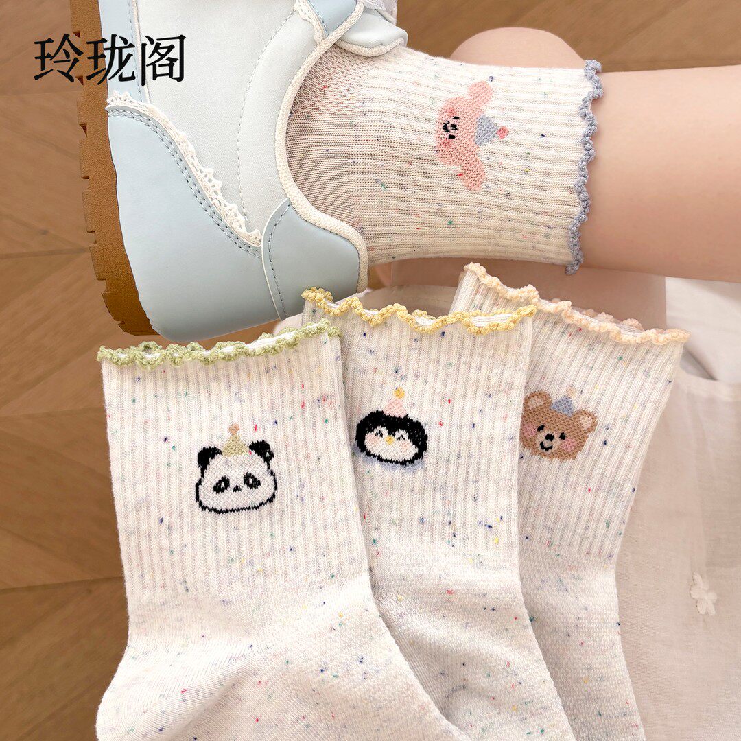 点子纱袜子女夏季薄款2026新款初中生短袜透气防臭可爱卡通中筒袜