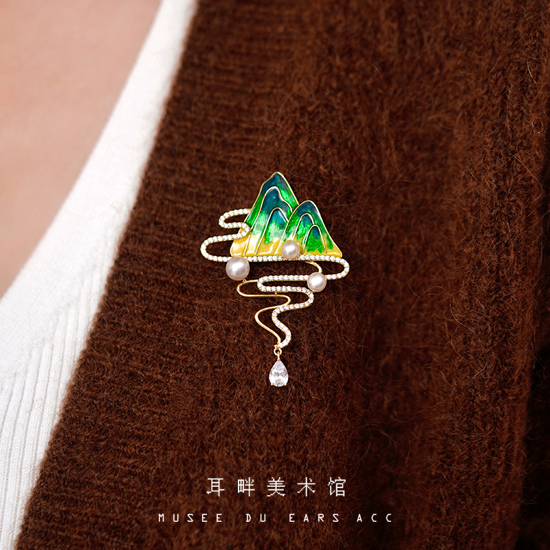 A万里山河珐琅彩国风胸针女小众