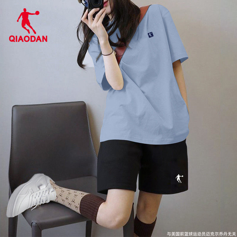 乔丹运动套装女夏季新款短袖短裤健身跑步服薄款宽松休闲女装一套