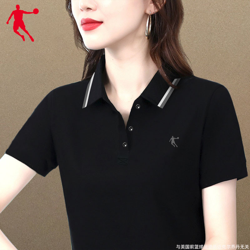 乔丹polo衫女短袖T恤夏季新款透气速干半袖女装运动上衣工作服黑