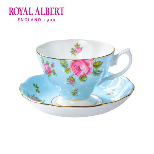 Royal Albert皇家阿尔伯特波尔卡蓝玫瑰骨瓷咖啡杯茶杯碟两件套