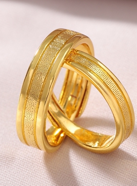 金店同款婚戒对戒情侣素圈简约女调节仿真沙金色戒指结婚仪式道具