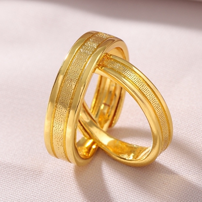金店同款婚戒对戒情侣素圈简约女可调节仿真金色戒指结婚仪式道具