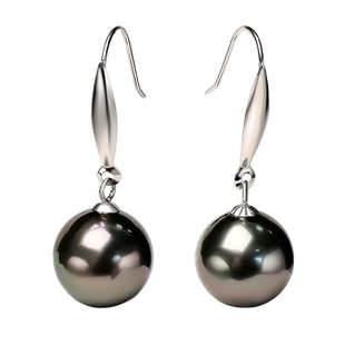 珍珠皇后 大溪地黑珍珠耳钉耳饰18k金9-10mm正圆海水珍珠
