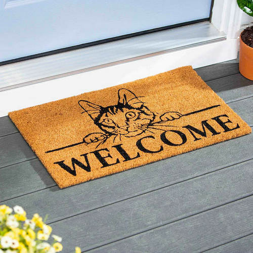 进门口可爱猫咪welcome椰棕脚垫