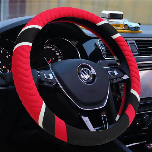 夏季汽车方向盘套可爱卡通全冰丝把套透气防滑吸汗冰丝亚麻布料