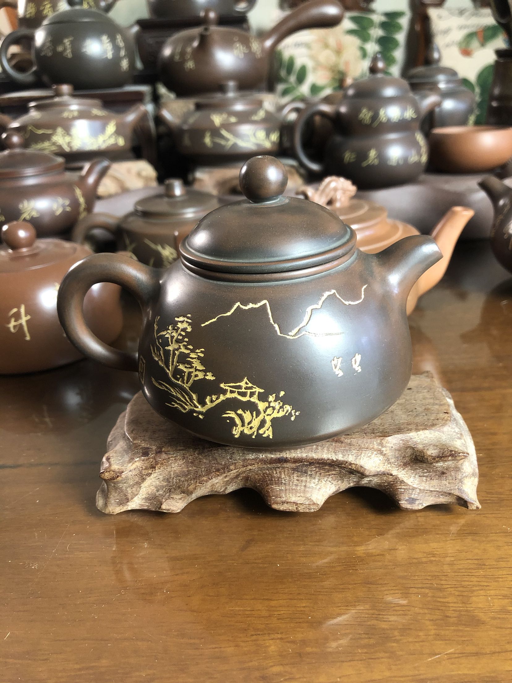 李人帡坭兴陶国级大师纯手工精美字画茶壶