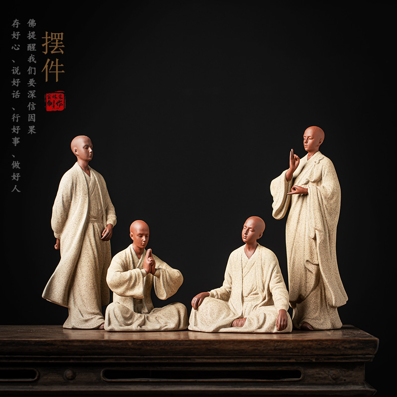 陶瓷人物摆件禅意座禅小和尚