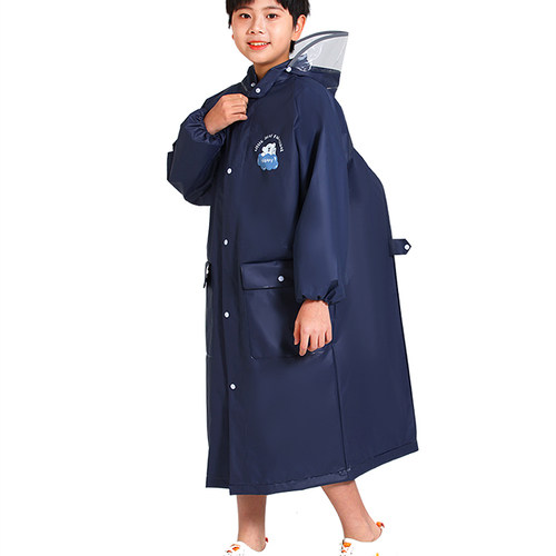 工装风儿童长款雨衣连帽防水工作服男童雨披