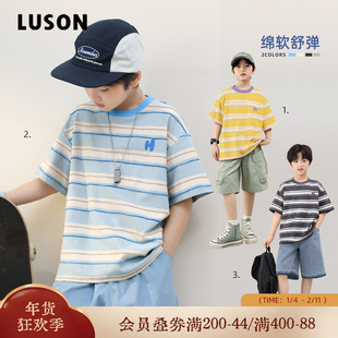 小o宝okids童装 男童条纹t恤短袖2025夏季新款儿童上衣痞帅男孩衣