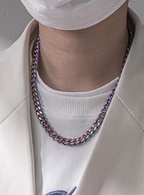 炫彩钛钢项链淬火古巴链男款潮流百搭潮男士嘻哈女时尚小众锁骨链