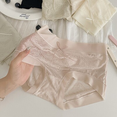 冰丝内裤女夏季薄款中腰无痕半透明舒适柔软透气包臀蚕丝裆三角裤