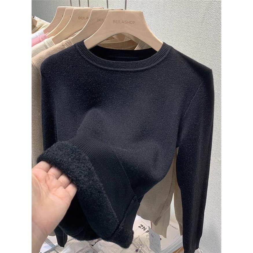 圆领毛衣女加绒加厚秋冬