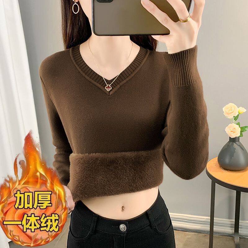 秋冬季加绒加厚毛衣女一