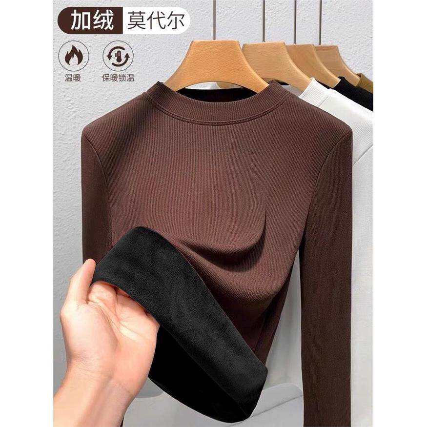 黑色一体绒加厚打底衫女