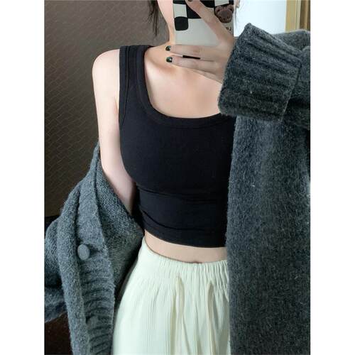 螺纹磨毛加绒打底背心女