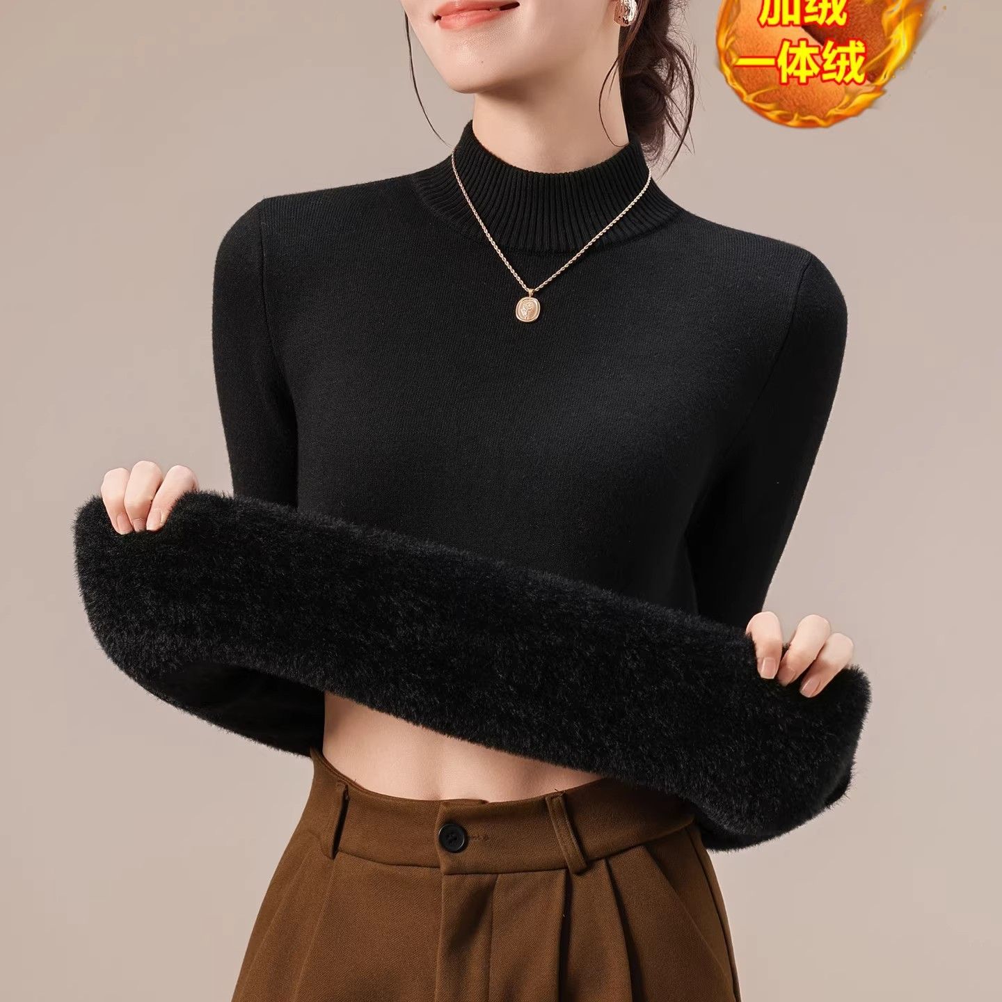 秋冬半高领毛衣女加绒加