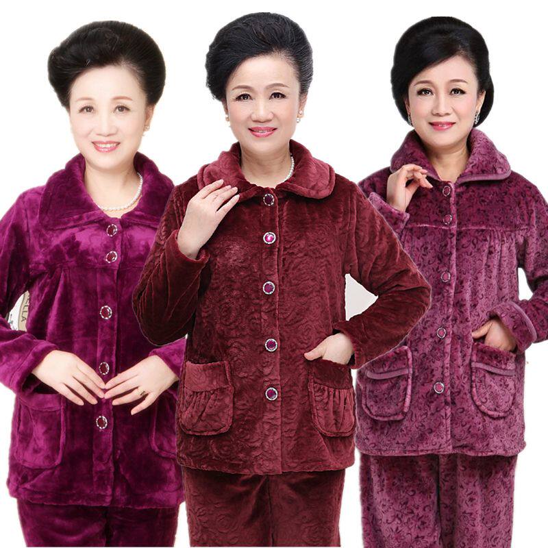 中老年人睡衣女冬加厚加
