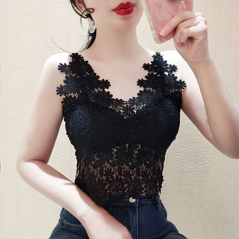 蕾丝吊带背心女带胸垫一