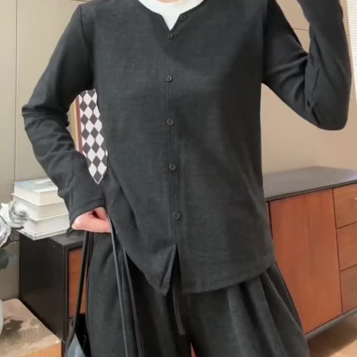 大码女装设计感单排扣假