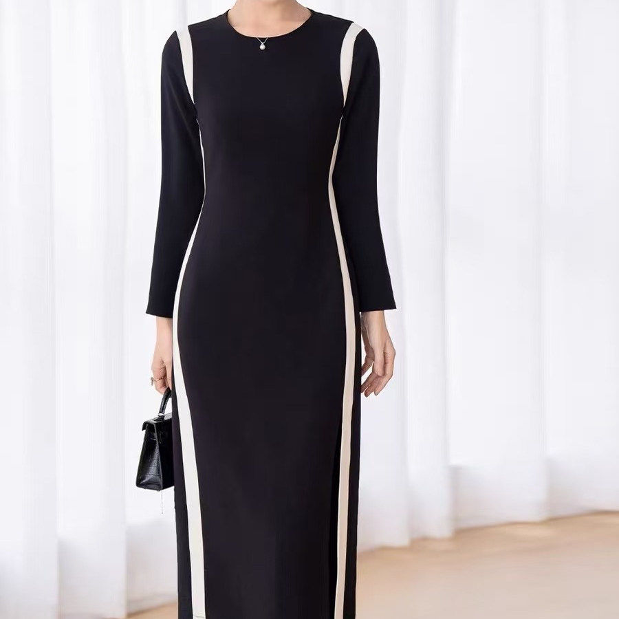 【花花粉丝专享】高级感黑色拼接连衣裙-GQ067
