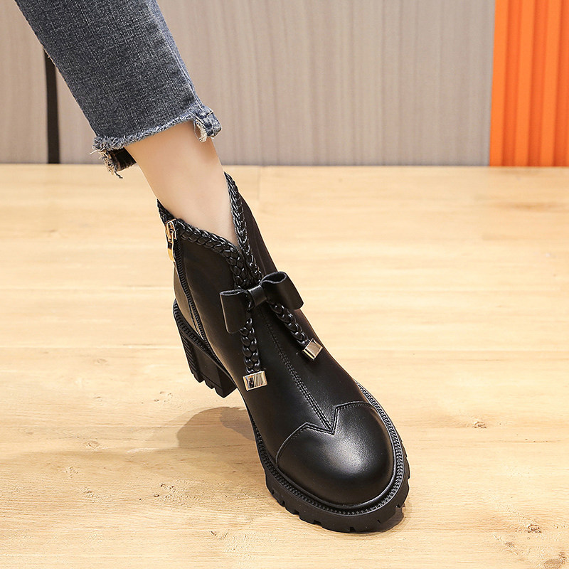 小香风马丁靴女2025年新款秋冬加绒时尚洋气中跟短靴小个子蝴蝶结,女鞋,马丁靴,淘宝优惠券,粉丝福利购,淘宝优惠卷