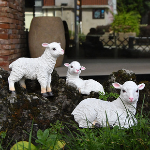 饰仿真羊摆件树脂动物庭院阳台小院子创意造景景观布置 户外花园装
