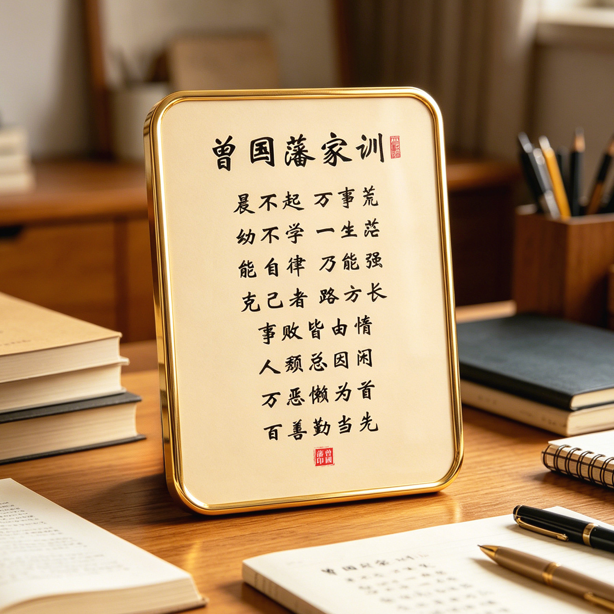 曾国藩家训家规晨不起万事荒字画摆件励志书法儿童书房书桌摆台QT
