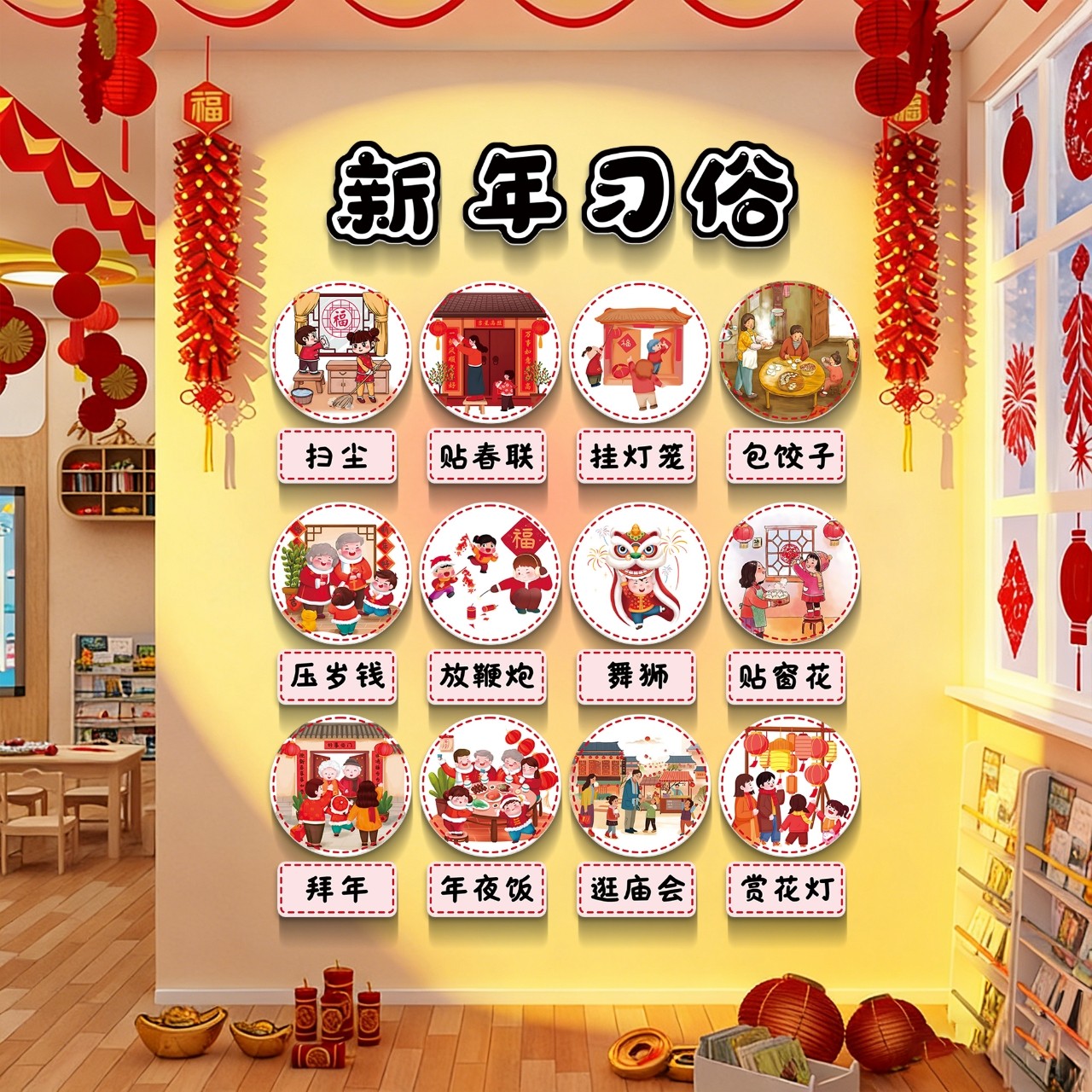 新年装饰品氛围布置幼儿园环创元旦春节习俗文化墙教室布置装饰QT,家居饰品,文化墙贴,淘宝优惠券,粉丝福利购,淘宝优惠卷