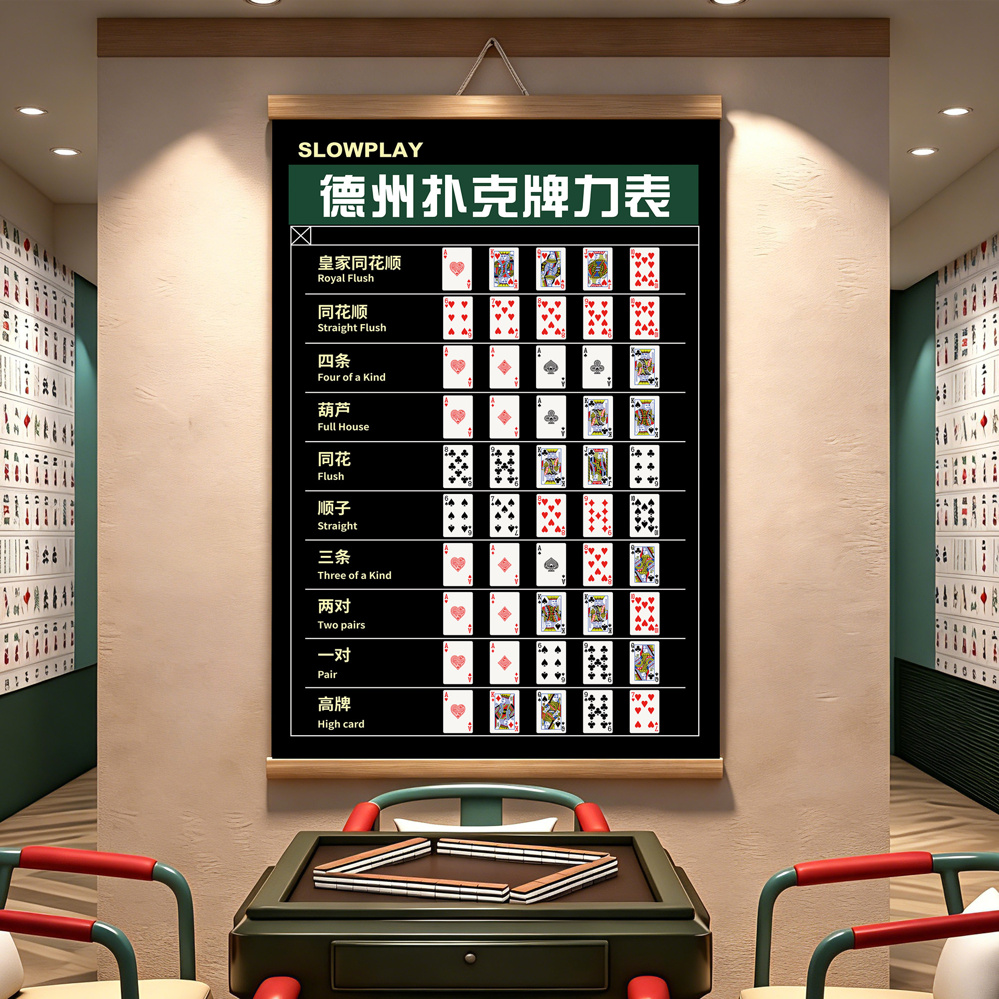 棋牌室麻将馆德州扑克牌装饰画图片