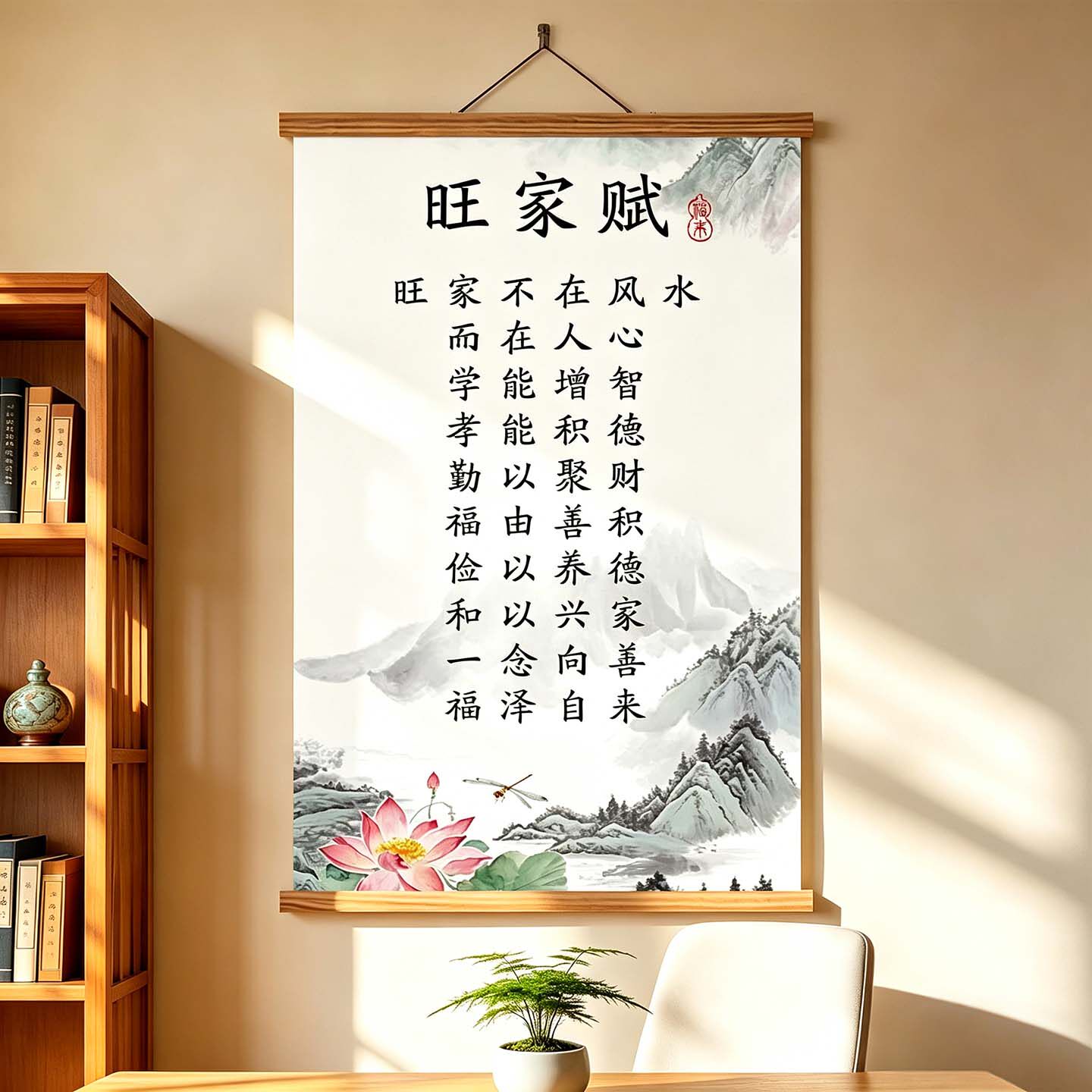 旺家不在风水而在人心旺家赋挂画字画格言客厅书房装饰实木挂图HB