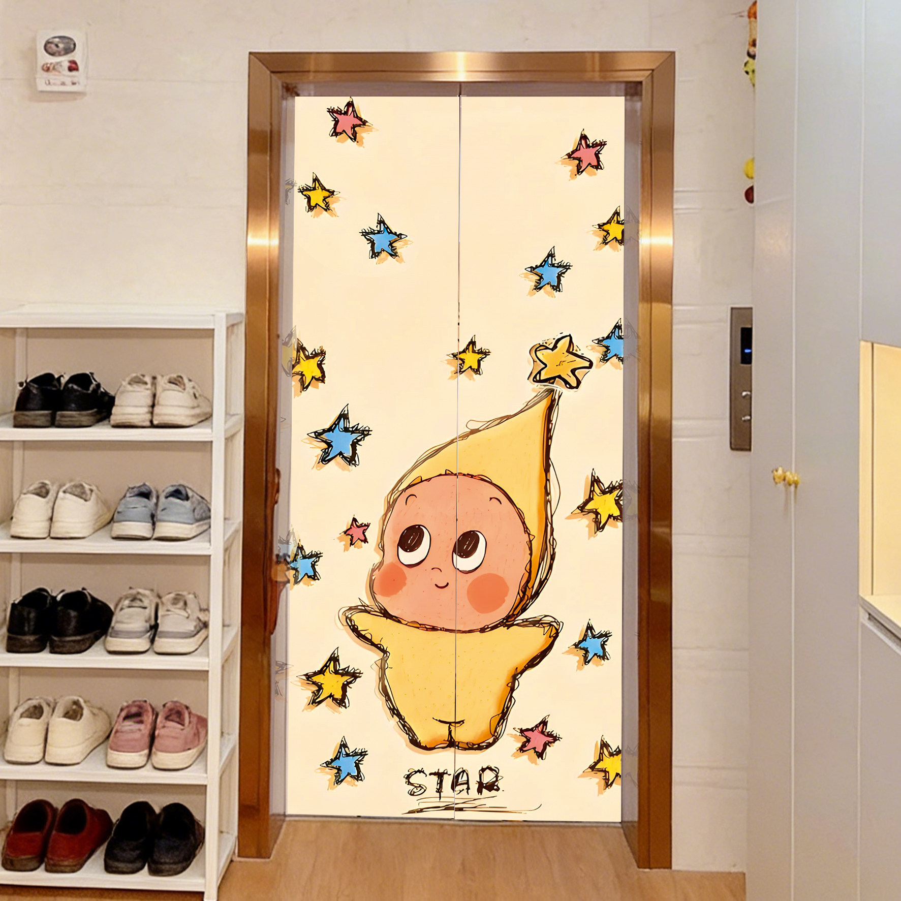 一梯一户门口布置入户电梯门墙贴纸高级感星星人卡通新年装饰画QT,家居饰品,门贴,淘宝优惠券,粉丝福利购,淘宝优惠卷