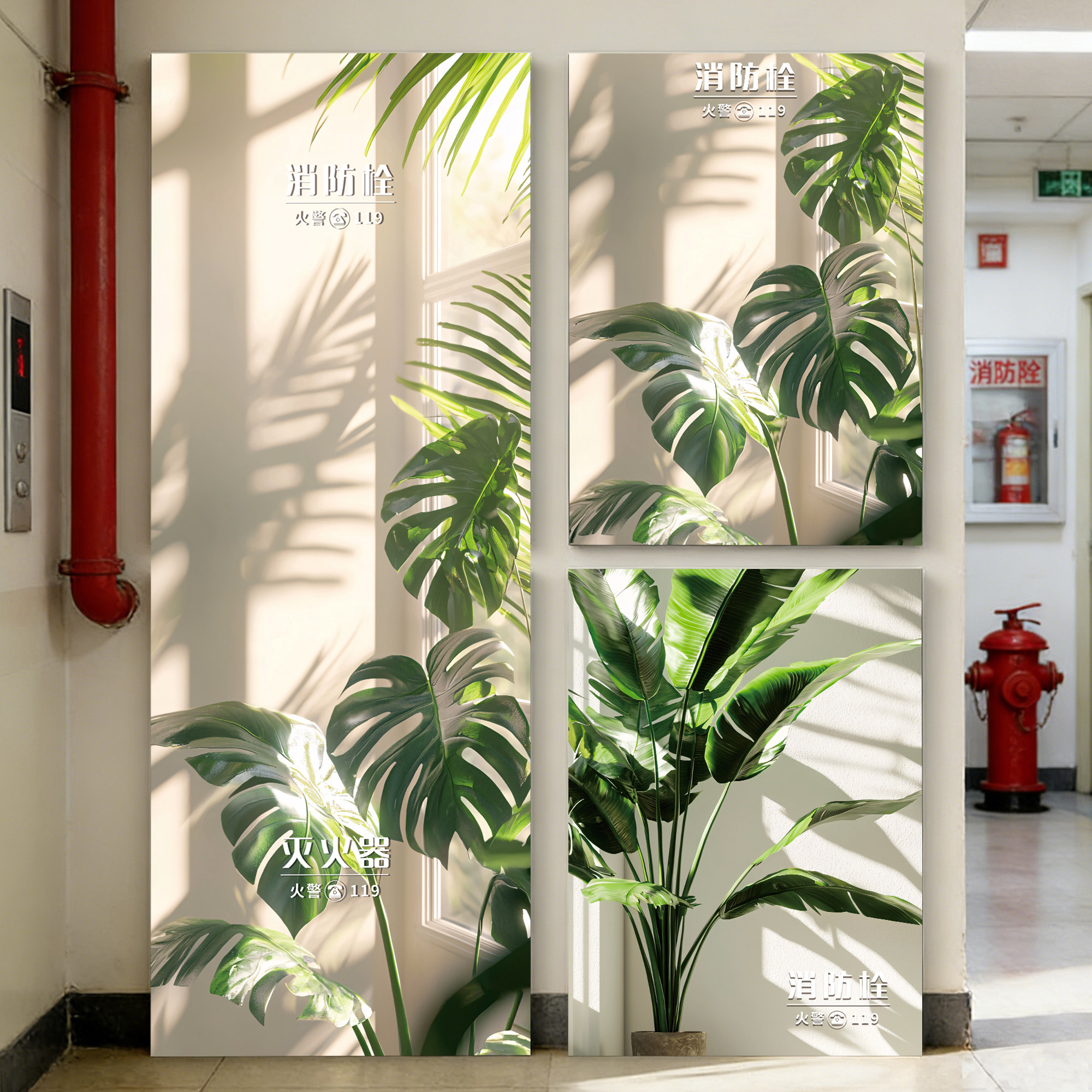 消防栓装饰遮挡贴纸消火栓贴纸画水井门装饰柜门消防箱遮丑神器QT