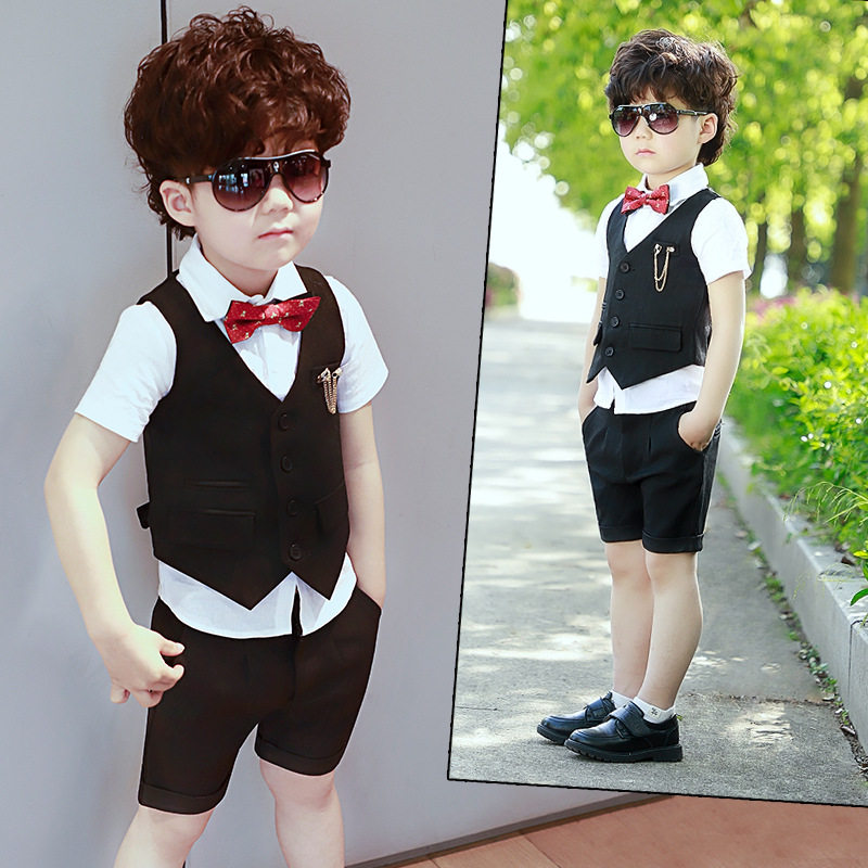 童装男童六一儿童节礼服套装儿童西装马甲三件套一件花童