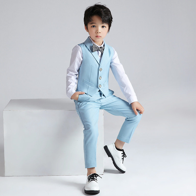 儿童西装礼服夏款英伦短袖马甲套装男童主持演讲钢琴走秀演出服