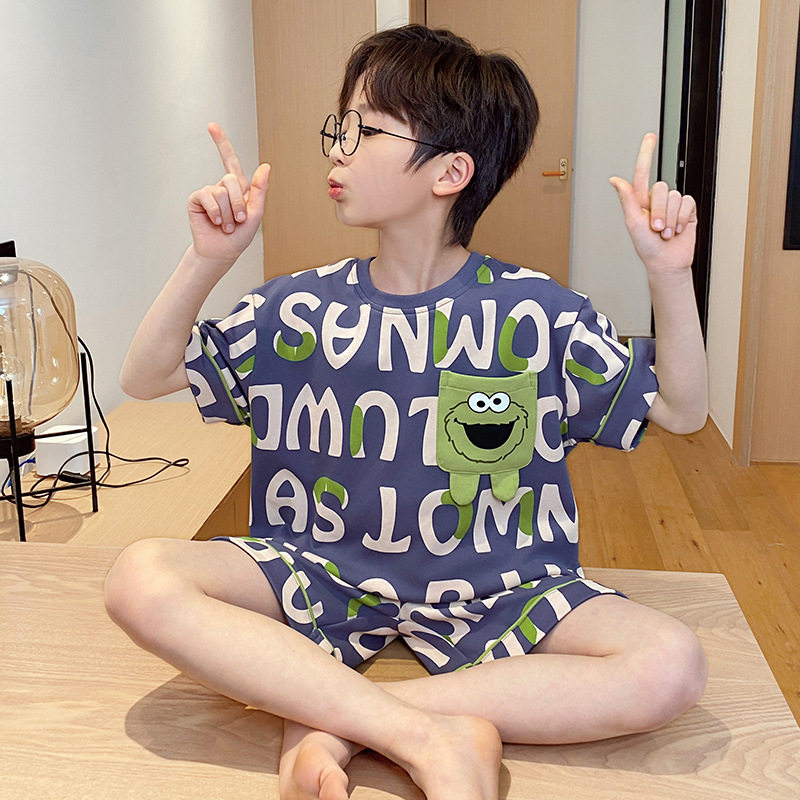 男童睡衣夏季薄款短袖纯棉儿童男孩夏款2025新款青少年家居服套装