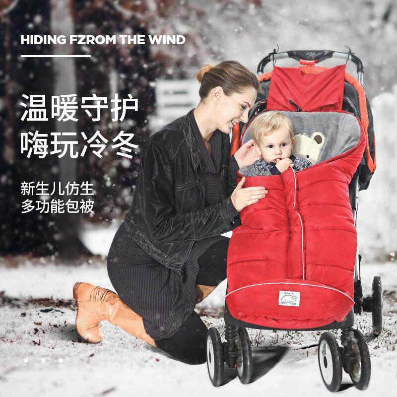 爱婴居秋冬外出加厚加绒宝宝抱被 防踢被防风多功能婴儿推车睡袋