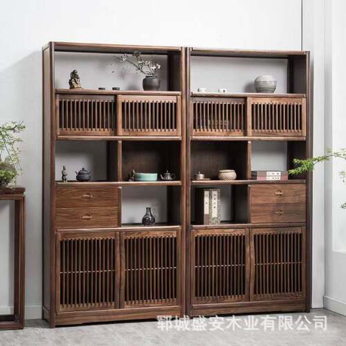 新中式博古架老榆木客厅展示架实木置物架图书架多阁茶叶架厂家