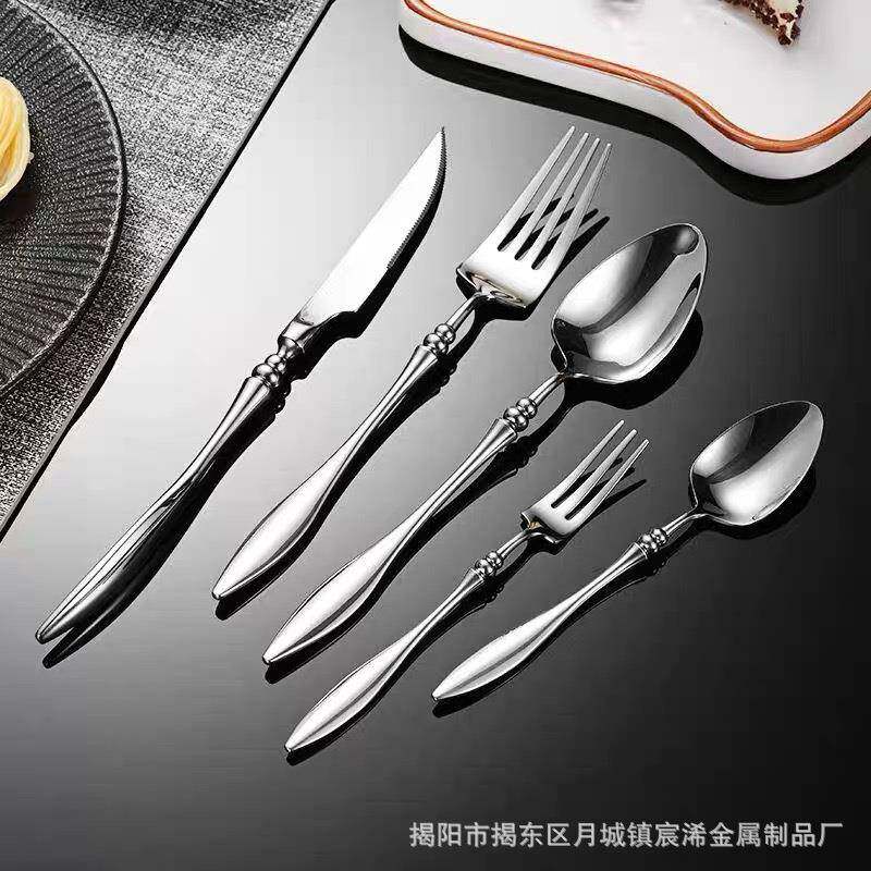 304不锈钢西餐刀叉勺创意酒店餐具西式牛排刀咖啡勺套装手工长柄