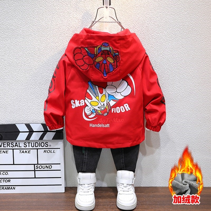 正版女童奥特曼迪迦男童加绒卫衣带灯新款中大童纯棉夹克连帽上衣