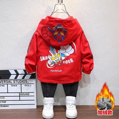 正版女童奥特曼迪迦男童加绒卫衣带灯新款中大童纯棉夹克连帽上衣