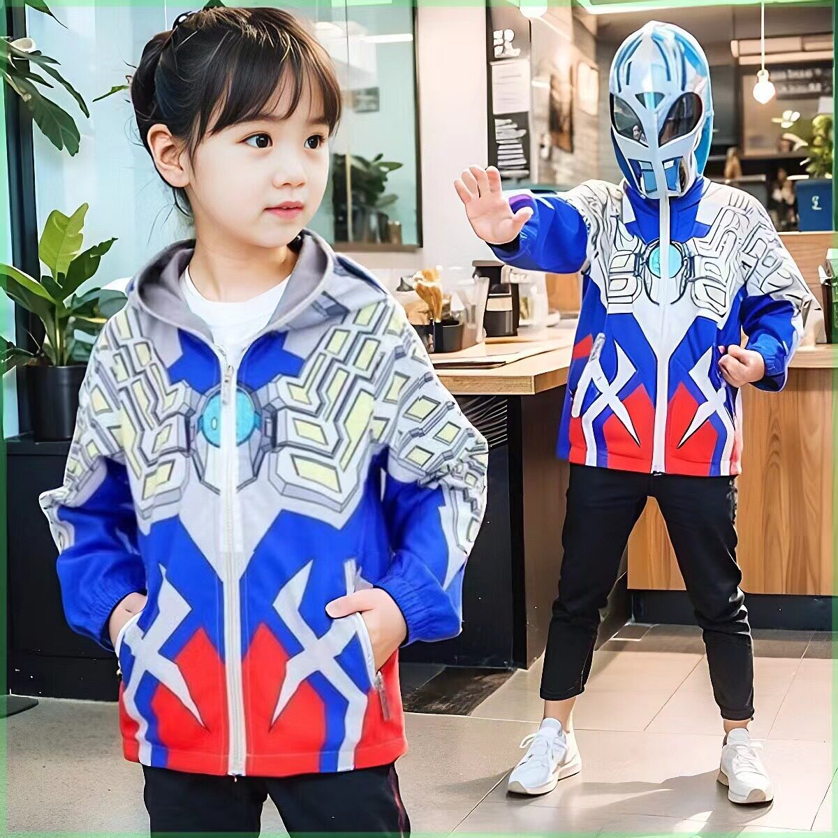 正版女童迪迦奥特曼春秋款外套女孩薄款卡通长袖儿童亮灯连帽卫衣